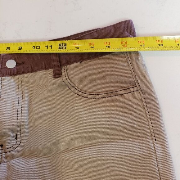 Patch work boot cut jeans Size 34 raw hem tan - Picture 4 of 6